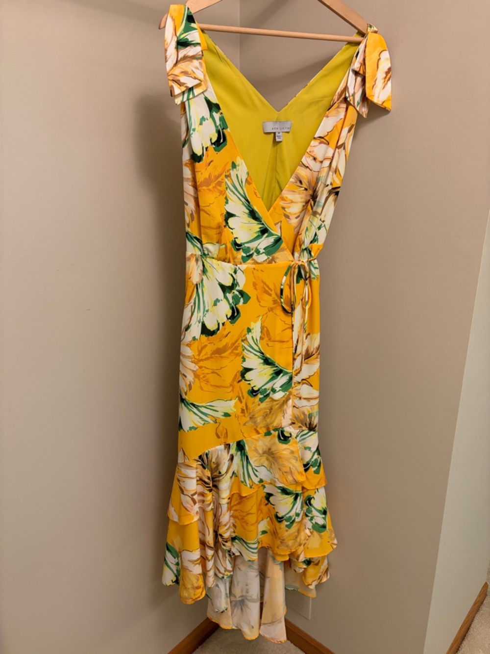 Adelyn Rae Yellow Floral High-Low Wrap Dress